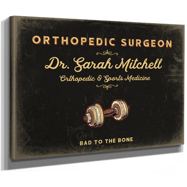 Personalized Orthopedic Surgeon Sign, Bad to the Bone, Black & Gold, image 8