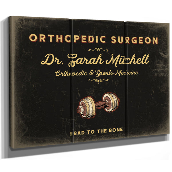 Personalized Orthopedic Surgeon Sign, Bad to the Bone, Black & Gold, image 14