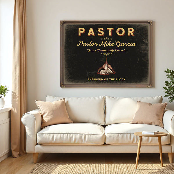 Personalized Pastor Sign, Shepherd of the Flock, Black & Gold, image 5