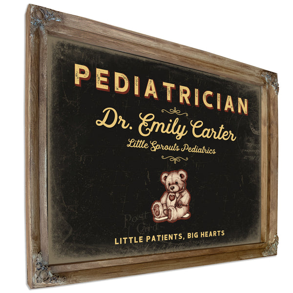 Personalized Pediatrician Sign, Little Patients, Big Hearts, Black & Gold, image 6