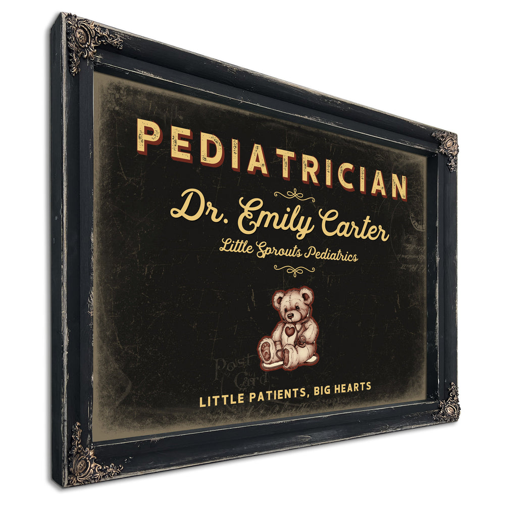 Personalized Pediatrician Sign, Little Patients, Big Hearts, Black & Gold, image 1