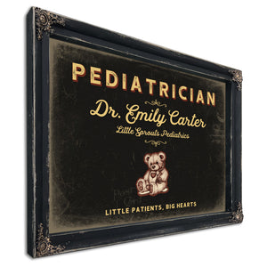 Personalized Pediatrician Sign, Little Patients, Big Hearts, Black & Gold, image 1