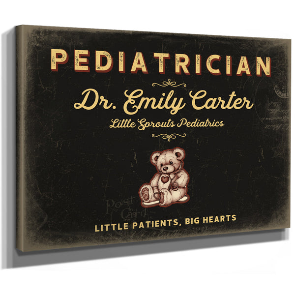 Personalized Pediatrician Sign, Little Patients, Big Hearts, Black & Gold, image 8