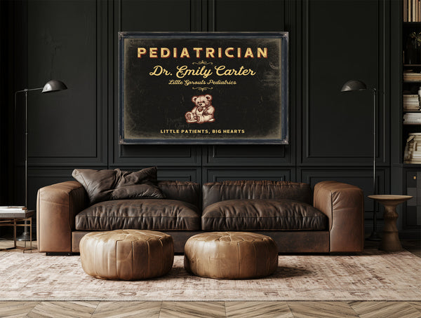 Personalized Pediatrician Sign, Little Patients, Big Hearts, Black & Gold, image 17