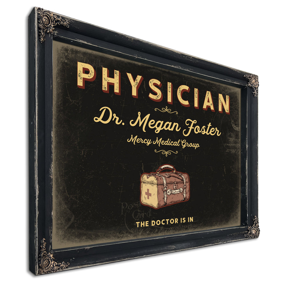 Personalized Physician Sign, The Doctor Is In, Black & Gold, image 1