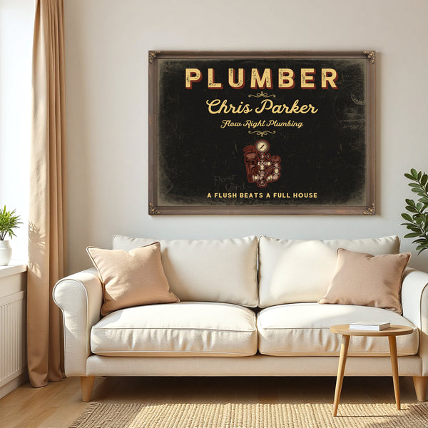 Personalized Plumber Sign, A Flush Beats a Full House, Black & Gold, image 5