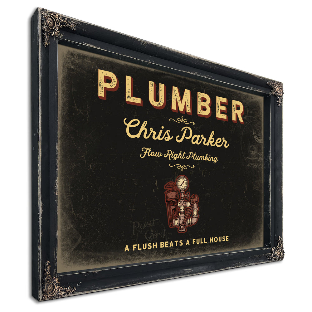 Personalized Plumber Sign, A Flush Beats a Full House, Black & Gold, image 1