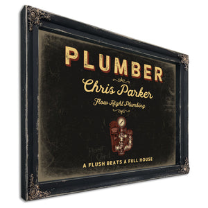 Personalized Plumber Sign, A Flush Beats a Full House, Black & Gold, image 1