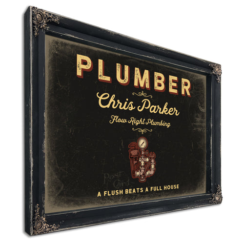 Personalized Plumber Sign, A Flush Beats a Full House, Black & Gold, image 1