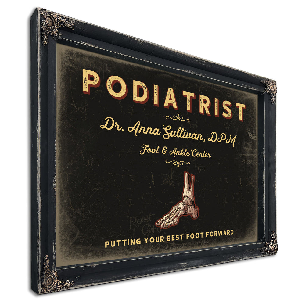 Personalized Podiatrist Sign, Putting Your Best Foot Forward, Black & Gold, image 1