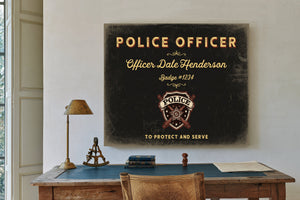 Personalized Police Officer Sign, To Protect and Serve, Black & Gold, image 2