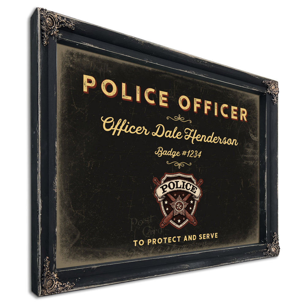 Personalized Police Officer Sign, To Protect and Serve, Black & Gold, image 1
