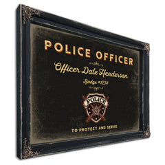 Personalized Police Officer Sign, To Protect and Serve, Black & Gold, image 1