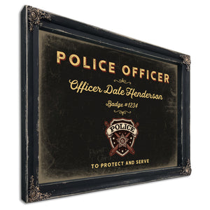 Personalized Police Officer Sign, To Protect and Serve, Black & Gold, image 1