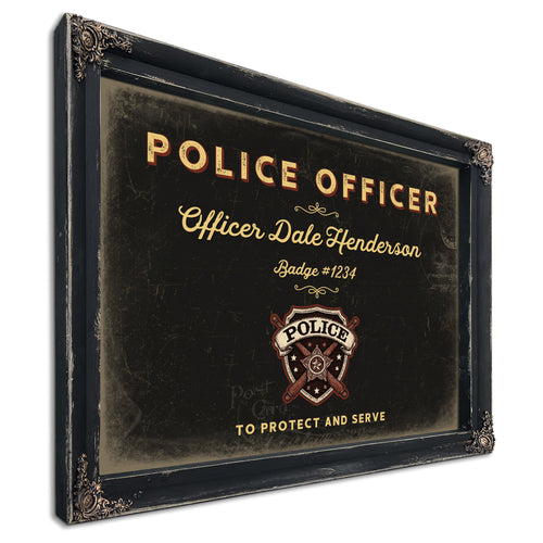 Personalized Police Officer Sign, To Protect and Serve, Black & Gold, image 1