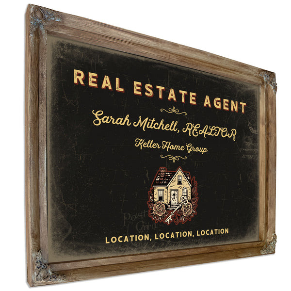 Personalized Real Estate Agent Sign, Location, Location, Location, Black & Gold, image 6