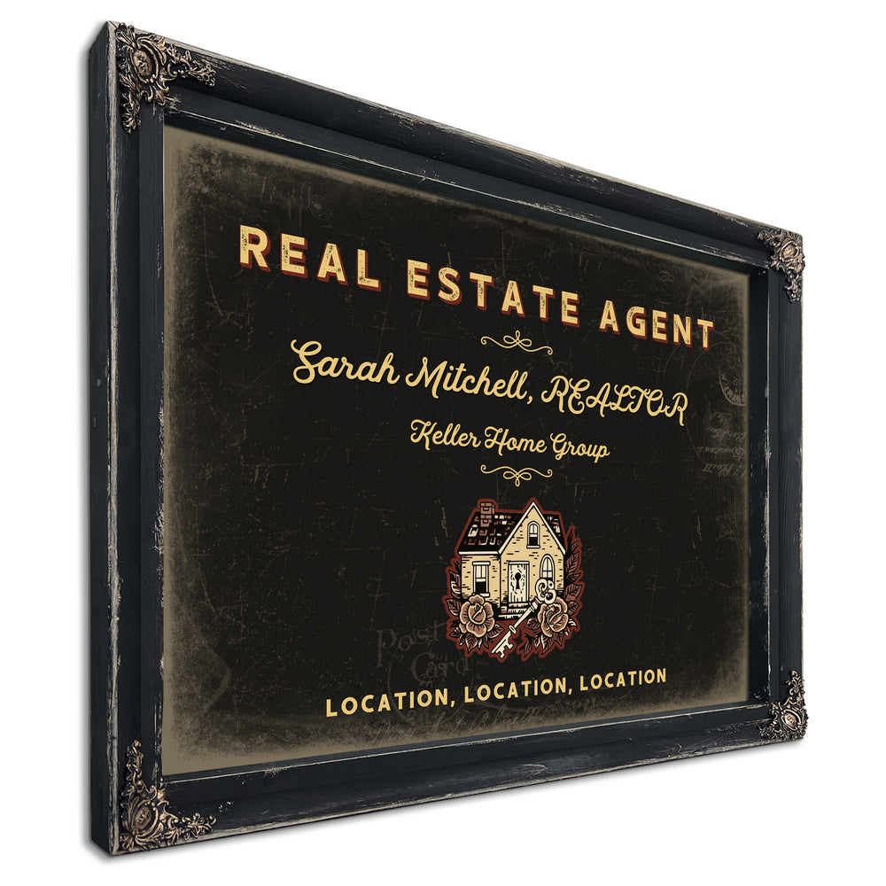 Personalized Real Estate Agent Sign, Location, Location, Location, Black & Gold, image 1