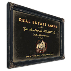 Personalized Real Estate Agent Sign, Location, Location, Location, Black & Gold, image 1