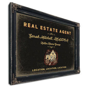 Personalized Real Estate Agent Sign, Location, Location, Location, Black & Gold, image 1