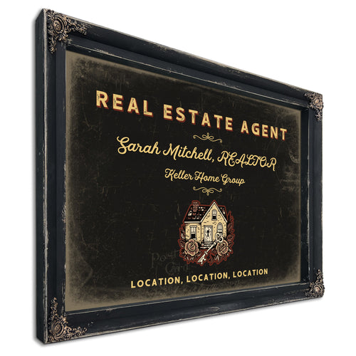 Personalized Real Estate Agent Sign, Location, Location, Location, Black & Gold, image 1