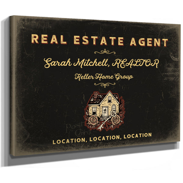 Personalized Real Estate Agent Sign, Location, Location, Location, Black & Gold, image 8