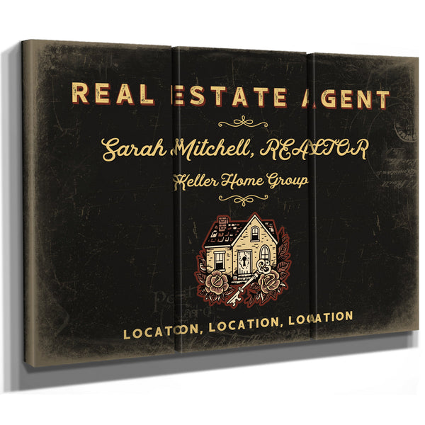 Personalized Real Estate Agent Sign, Location, Location, Location, Black & Gold, image 14