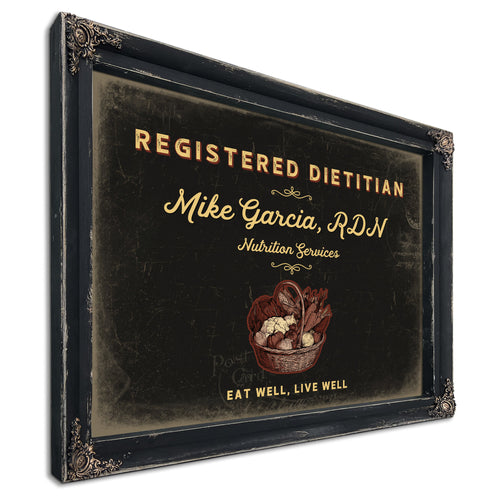 Personalized Registered Dietitian Sign, Eat Well, Live Well, Black & Gold, image 1