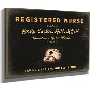 Personalized Registered Nurse Sign, Saving Lives One Shift at a Time, Black & Gold, image 8
