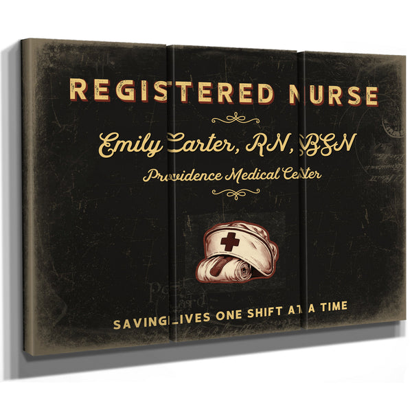 Personalized Registered Nurse Sign, Saving Lives One Shift at a Time, Black & Gold, image 14