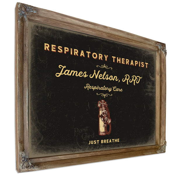 Personalized Respiratory Therapist Sign, Just Breathe, Black & Gold, image 6