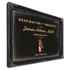 Personalized Respiratory Therapist Sign, Just Breathe, Black & Gold, image 1