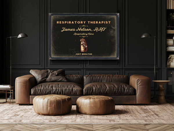 Personalized Respiratory Therapist Sign, Just Breathe, Black & Gold, image 17