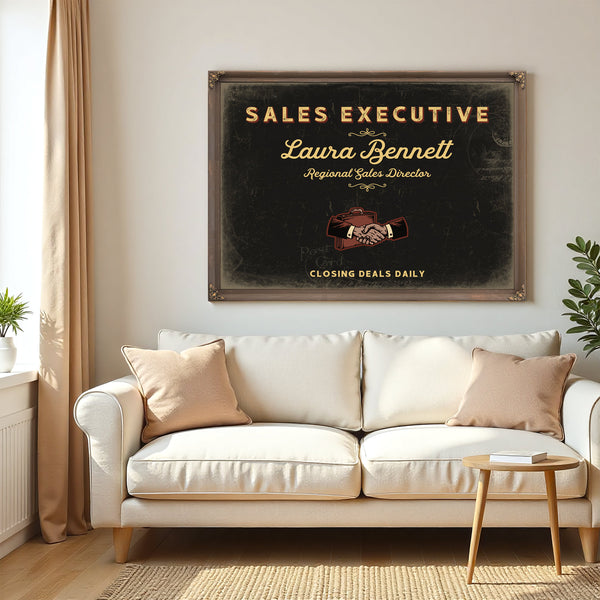 Personalized Sales Executive Sign, Closing Deals Daily, Black & Gold, image 5