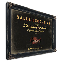 Personalized Sales Executive Sign, Closing Deals Daily, Black & Gold, image 1