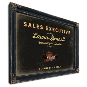 Personalized Sales Executive Sign, Closing Deals Daily, Black & Gold, image 1