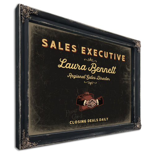 Personalized Sales Executive Sign, Closing Deals Daily, Black & Gold, image 1