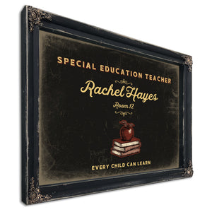 Personalized Special Education Teacher Sign, Every Child Can Learn, Black & Gold, image 1