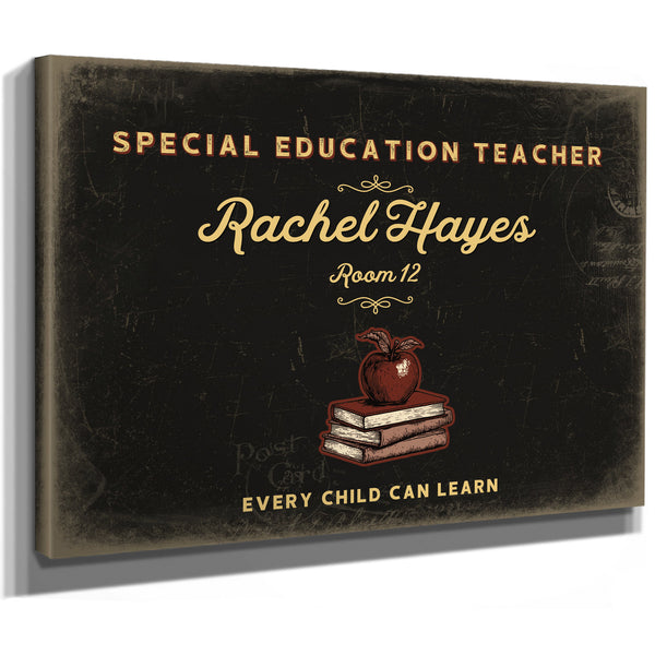 Personalized Special Education Teacher Sign, Every Child Can Learn, Black & Gold, image 8