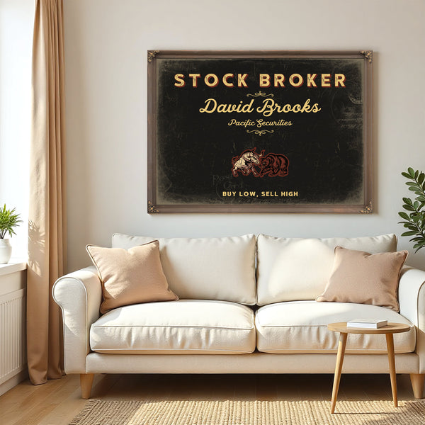 Personalized Stock Broker Sign, Buy Low, Sell High, Black & Gold, image 5