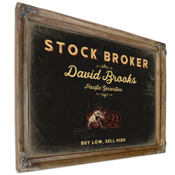 Personalized Stock Broker Sign, Buy Low, Sell High, Black & Gold, image 6