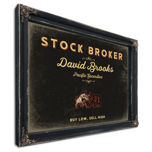 Personalized Stock Broker Sign, Buy Low, Sell High, Black & Gold, image 1