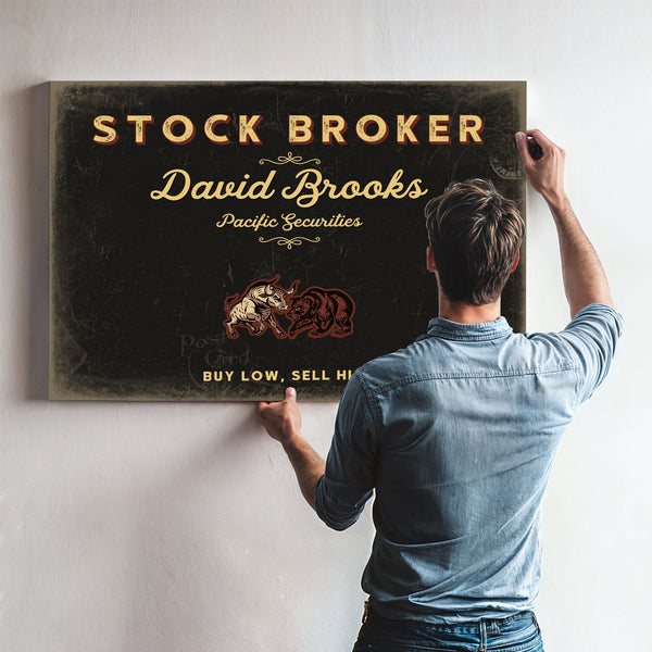 Personalized Stock Broker Sign, Buy Low, Sell High, Black & Gold, image 9