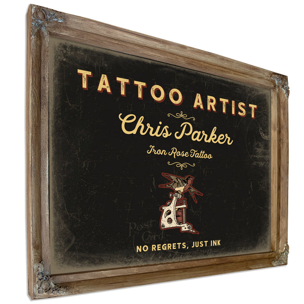 Personalized Tattoo Artist Sign, No Regrets, Just Ink, Black & Gold, image 6