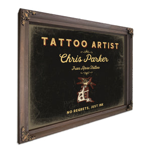 Personalized Tattoo Artist Sign, No Regrets, Just Ink, Black & Gold, image 7