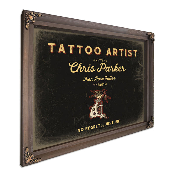 Personalized Tattoo Artist Sign, No Regrets, Just Ink, Black & Gold, image 7