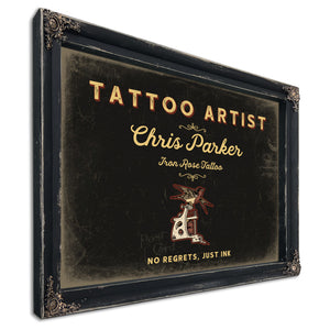 Personalized Tattoo Artist Sign, No Regrets, Just Ink, Black & Gold, image 1