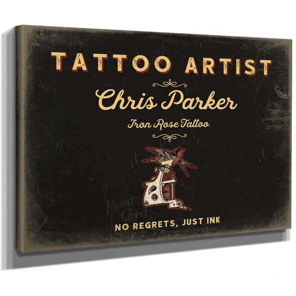 Personalized Tattoo Artist Sign, No Regrets, Just Ink, Black & Gold, image 8