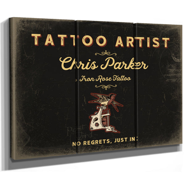 Personalized Tattoo Artist Sign, No Regrets, Just Ink, Black & Gold, image 14
