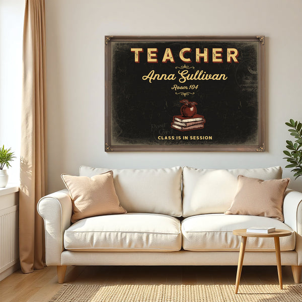 Personalized Teacher Sign, Class Is in Session, Black & Gold, image 5