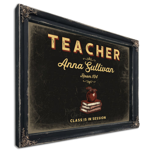 Personalized Teacher Sign, Class Is in Session, Black & Gold, image 1